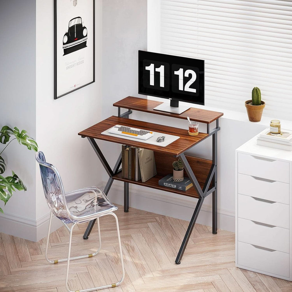 Espresso 27.5 Inch Compact Desk With Monitor Stand