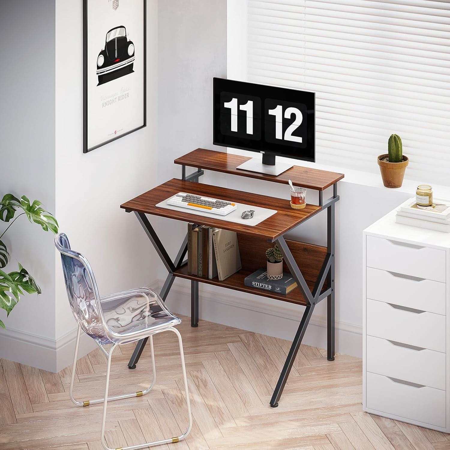 Espresso 27.5 Inch Compact Desk With Monitor Stand