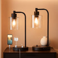 Industrial Table Lamps with USB Ports & Dimmer – Set of 2