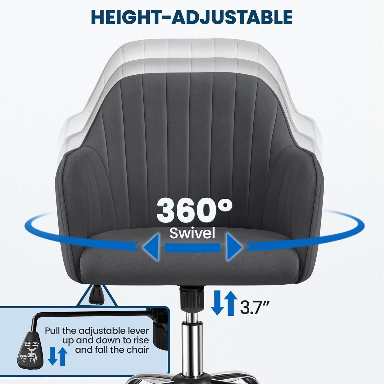 Height Adjustable Desk Chair Gray For Home Office Use