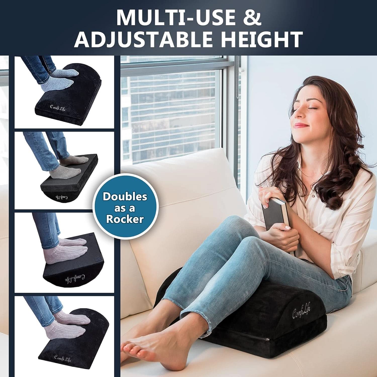 Ergonomic Under Desk Foot Rest Memory Foam Black Adjustable