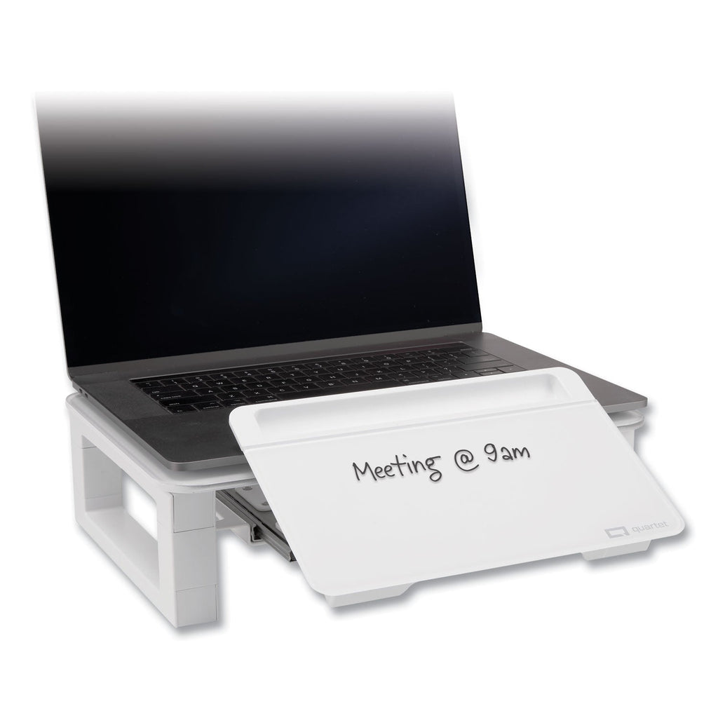 Quartet Adjustable Height Desktop Glass Monitor Riser with Dry-Erase Board, 14 x 10.25 x 2.5 to 5.25, White, Supports 100 lb