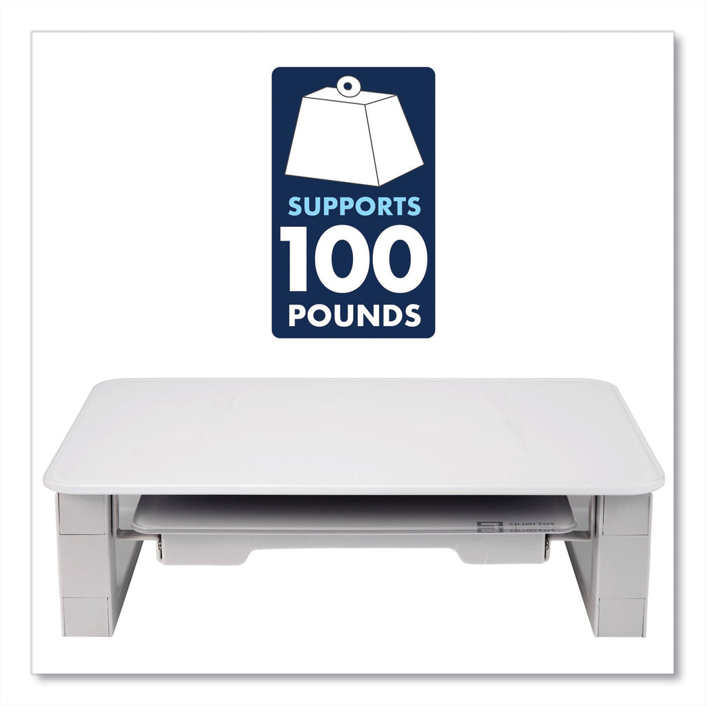 Quartet Adjustable Height Desktop Glass Monitor Riser with Dry-Erase Board, 14 x 10.25 x 2.5 to 5.25, White, Supports 100 lb