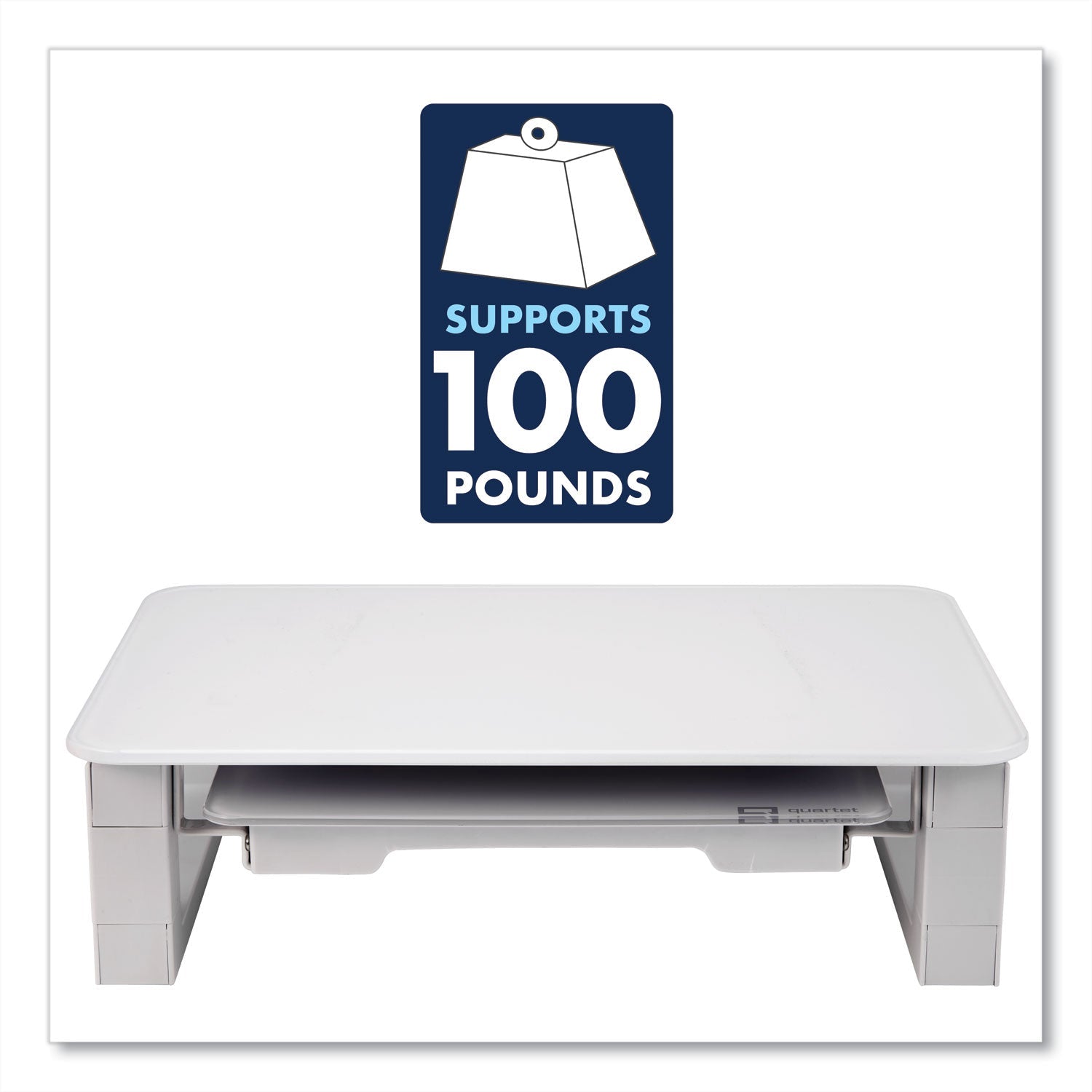 Quartet Adjustable Height Desktop Glass Monitor Riser with Dry-Erase Board, 14 x 10.25 x 2.5 to 5.25, White, Supports 100 lb