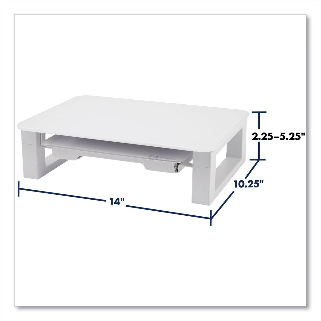Quartet Adjustable Height Desktop Glass Monitor Riser with Dry-Erase Board, 14 x 10.25 x 2.5 to 5.25, White, Supports 100 lb