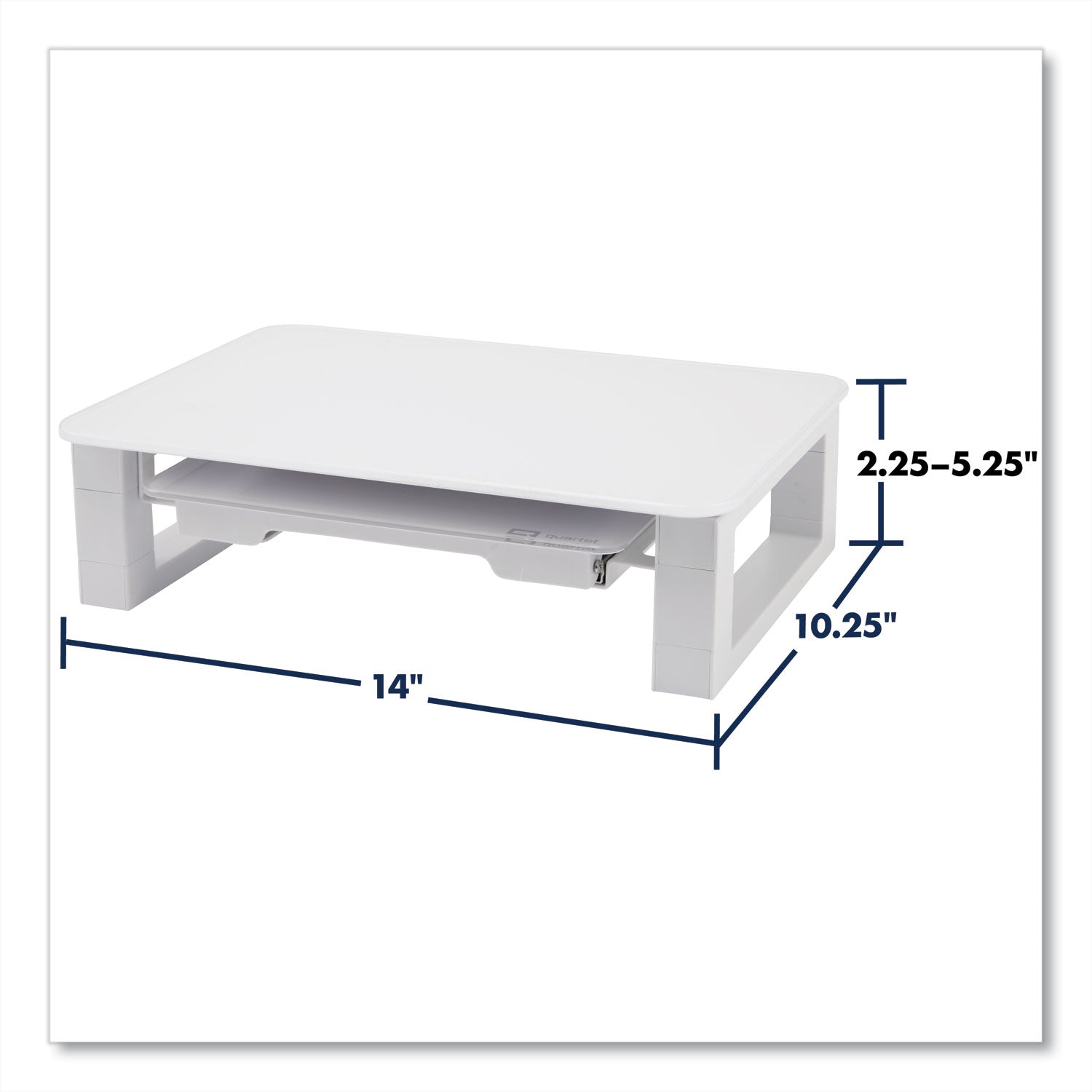 Quartet Adjustable Height Desktop Glass Monitor Riser with Dry-Erase Board, 14 x 10.25 x 2.5 to 5.25, White, Supports 100 lb