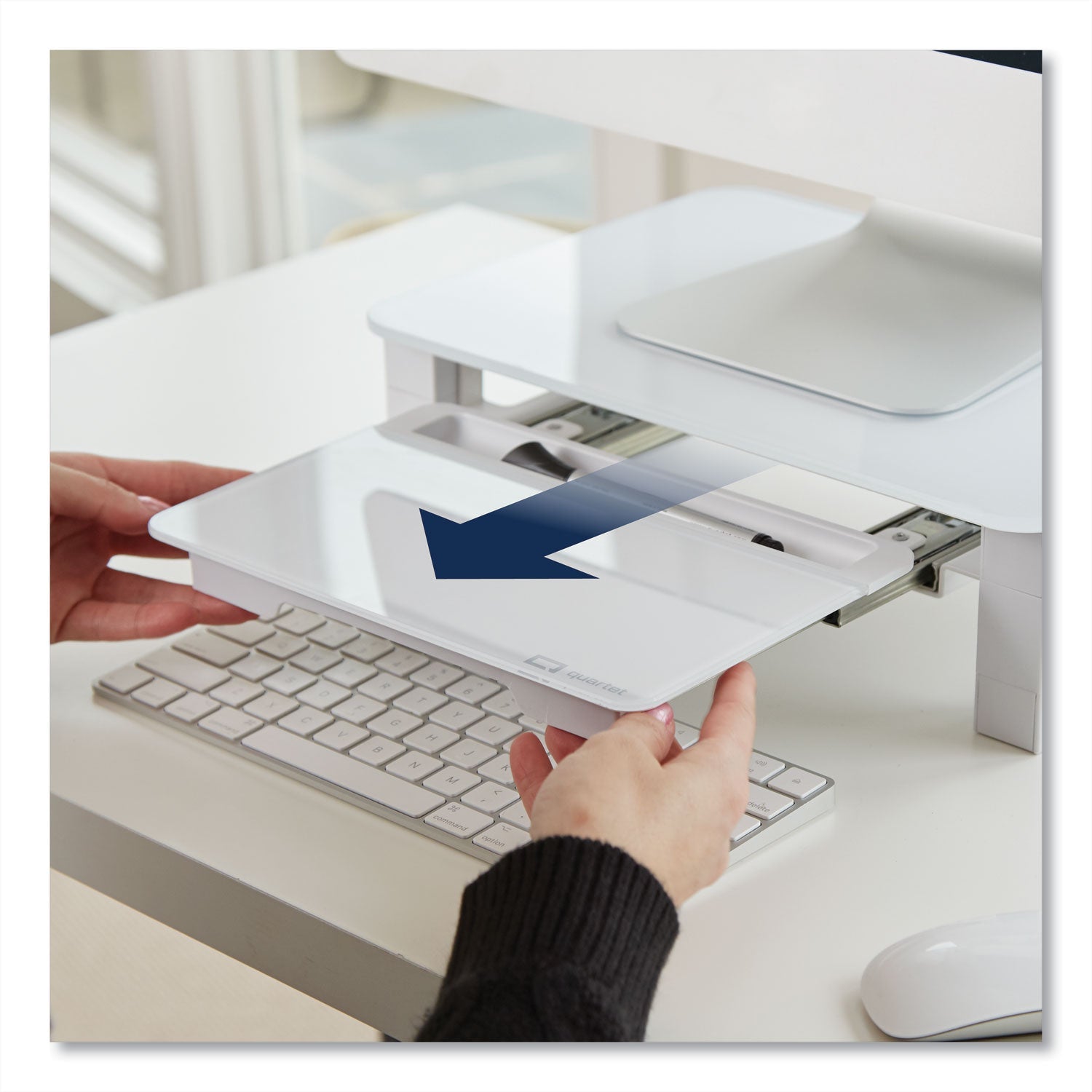Quartet Adjustable Height Desktop Glass Monitor Riser with Dry-Erase Board, 14 x 10.25 x 2.5 to 5.25, White, Supports 100 lb