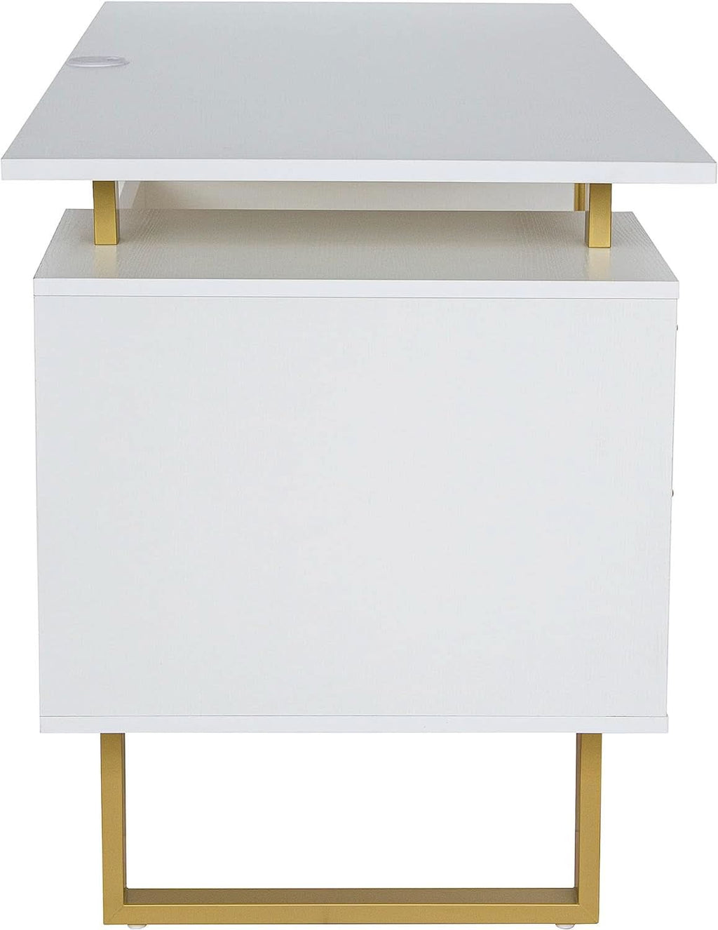 51 Inch White And Gold Desk With Storage Cabinet Drawers