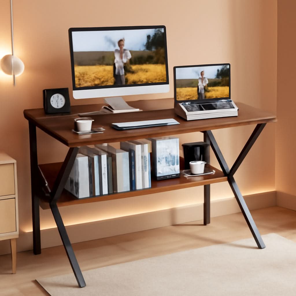 Espresso 27.5 Inch Compact Desk With Monitor Stand