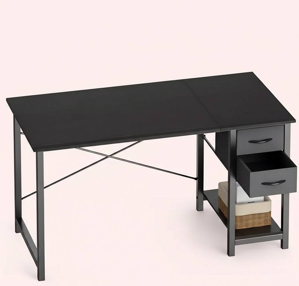 40/47 Inch Computer Desk with Fabric Storage Drawers, Modern Home Office Table