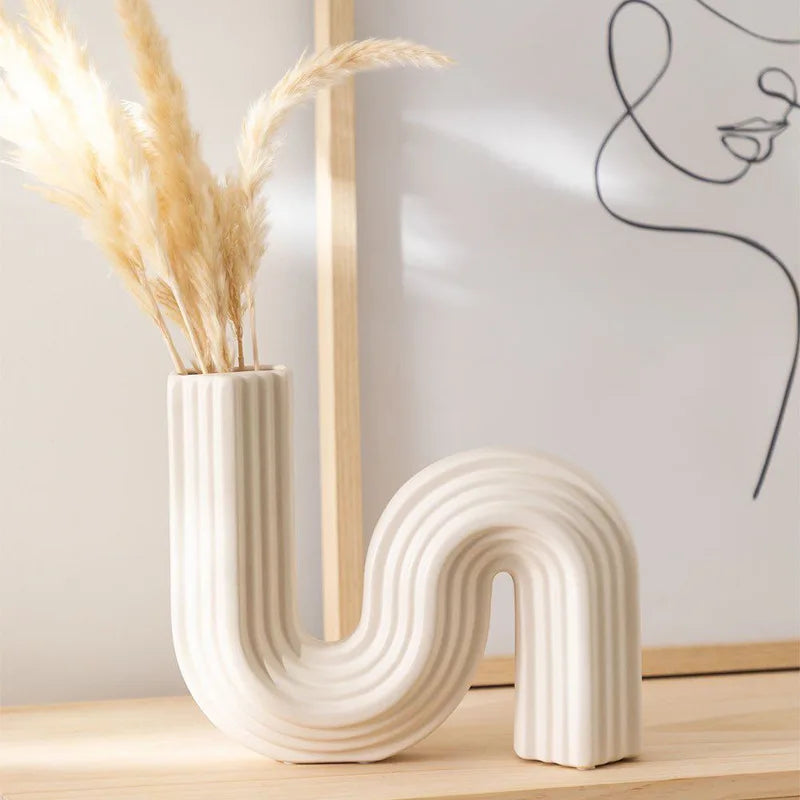 DecorBites™ Geometric Ceramic Vase | S Shape Desk Decor | Home Decoration Accessories