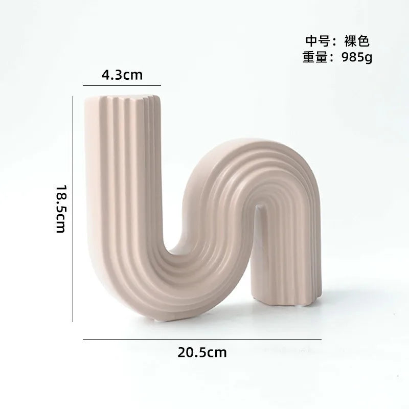 DecorBites™ Geometric Ceramic Vase | S Shape Desk Decor | Home Decoration Accessories