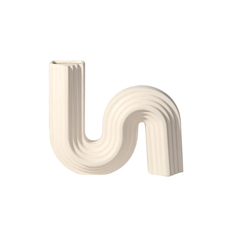 DecorBites™ Geometric Ceramic Vase | S Shape Desk Decor | Home Decoration Accessories