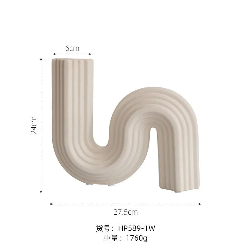 DecorBites™ Geometric Ceramic Vase | S Shape Desk Decor | Home Decoration Accessories