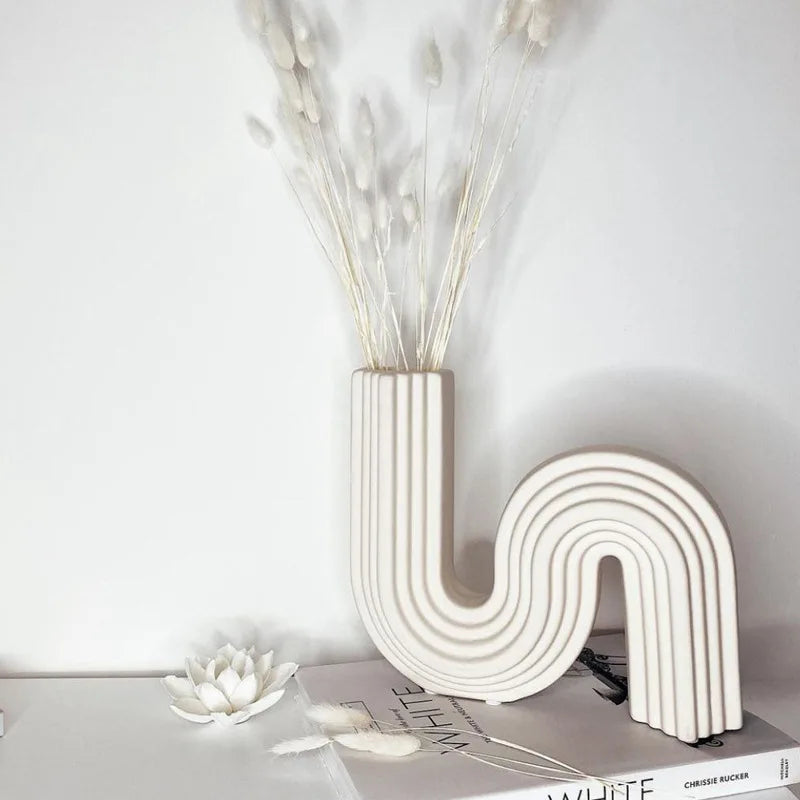 DecorBites™ Geometric Ceramic Vase | S Shape Desk Decor | Home Decoration Accessories