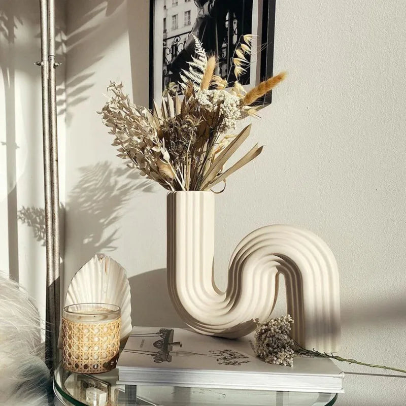 DecorBites™ Geometric Ceramic Vase | S Shape Desk Decor | Home Decoration Accessories