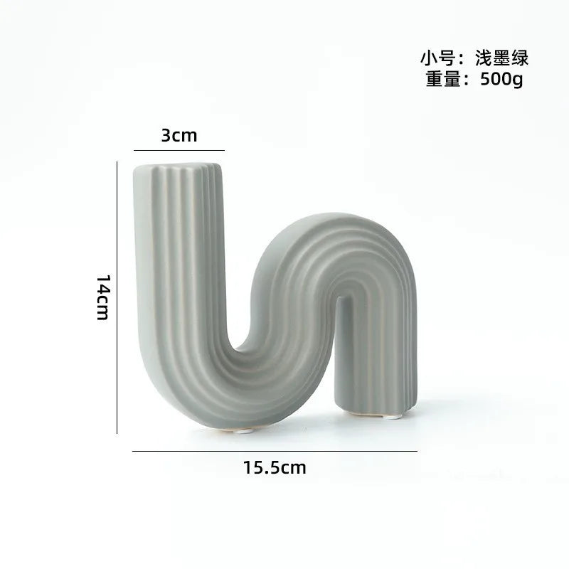 DecorBites™ Geometric Ceramic Vase | S Shape Desk Decor | Home Decoration Accessories