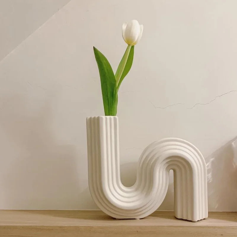 DecorBites™ Geometric Ceramic Vase | S Shape Desk Decor | Home Decoration Accessories