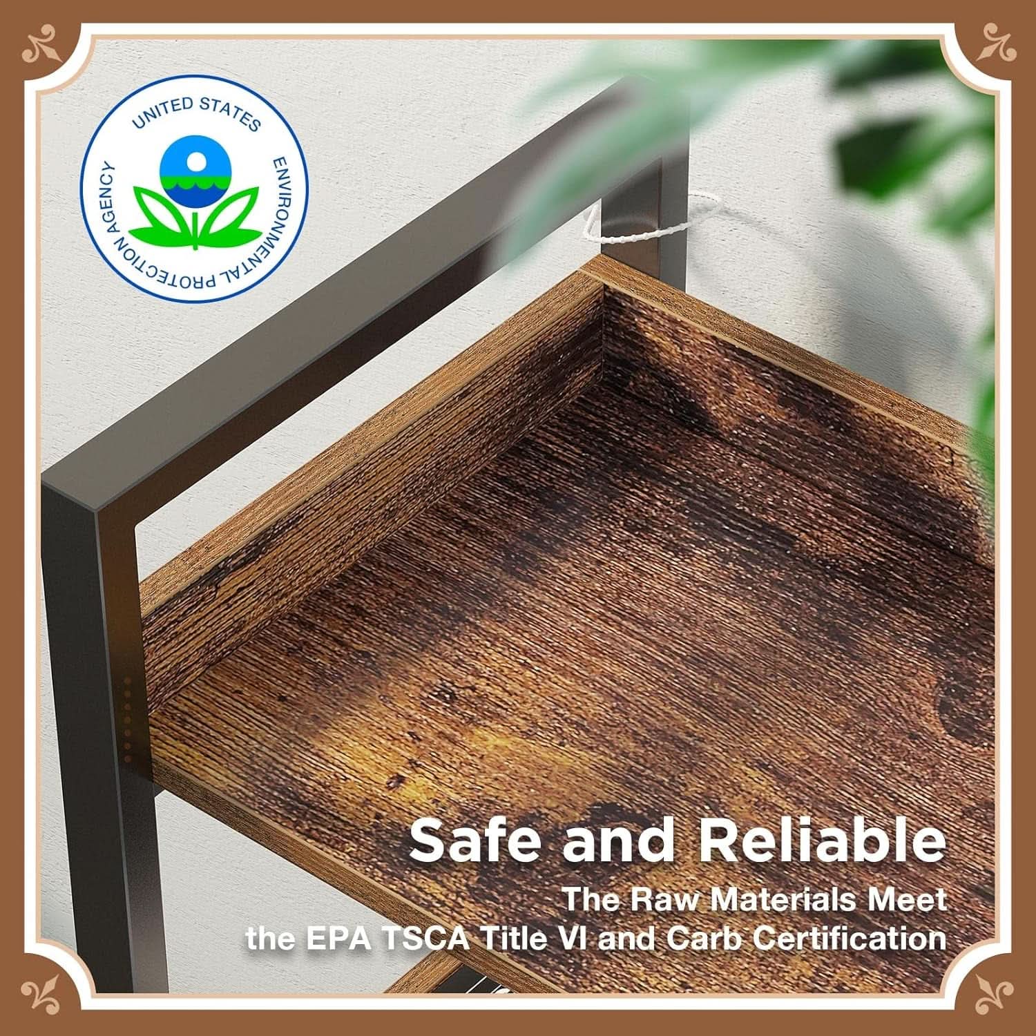 67 Inch 6 Tier Bookshelf Industrial Wooden Rustic Brown With 4 Hooks