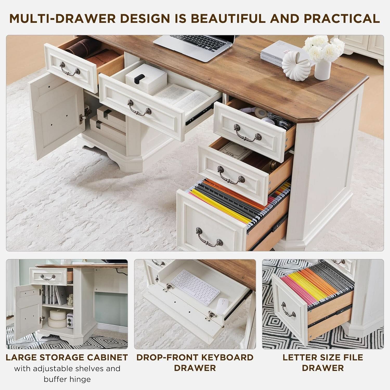 59 Victorian Farmhouse Executive Desk Antique White