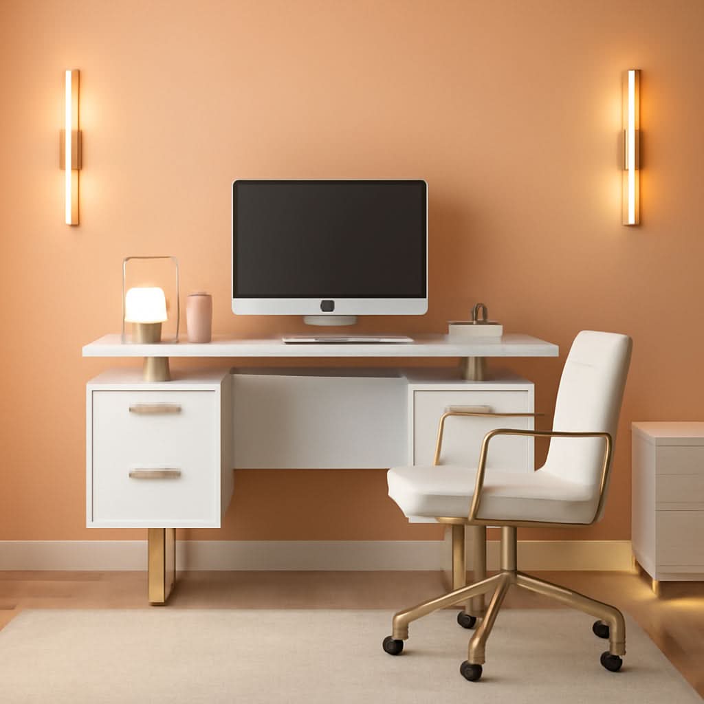 51 Inch White And Gold Desk With Storage Cabinet Drawers