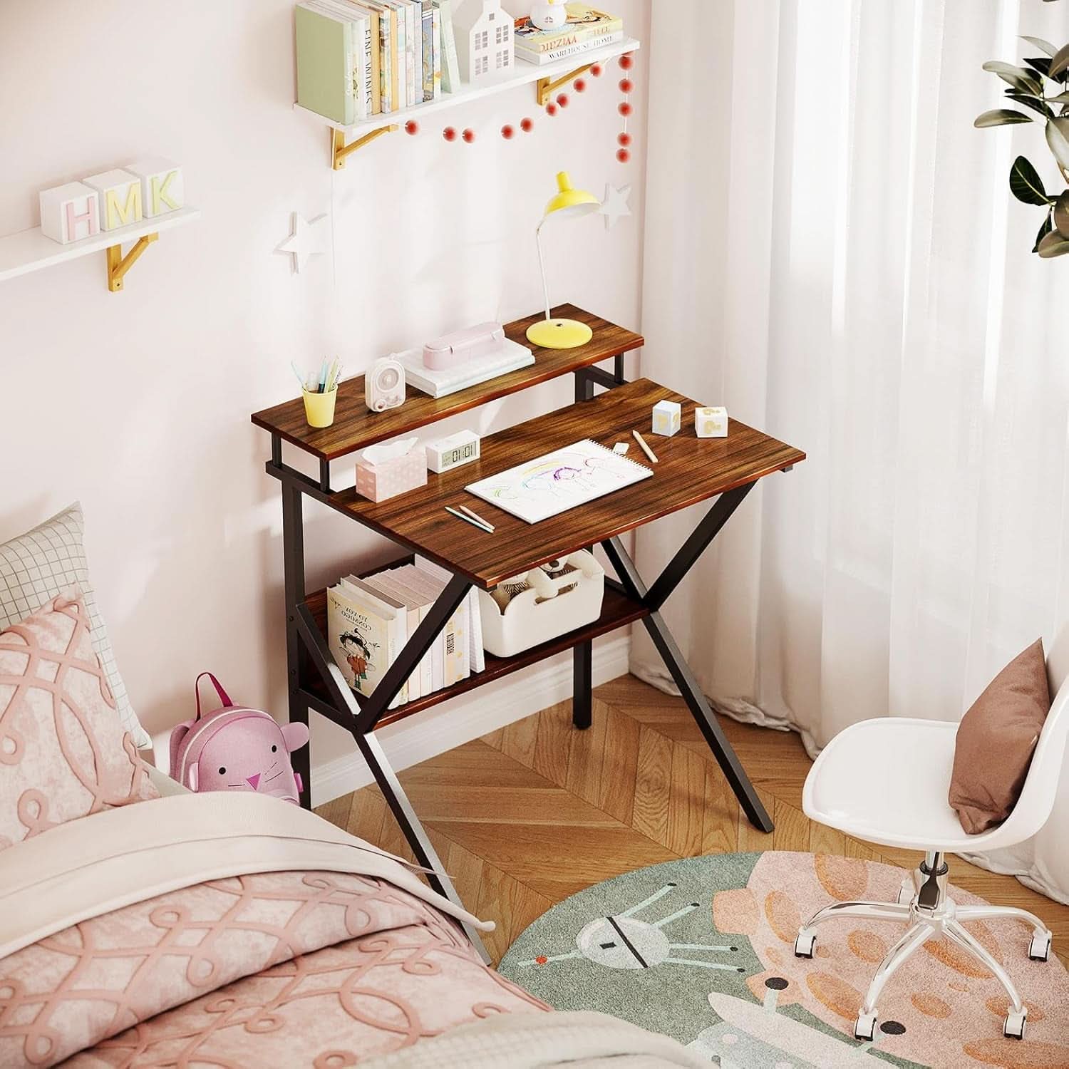 Espresso 27.5 Inch Compact Desk With Monitor Stand