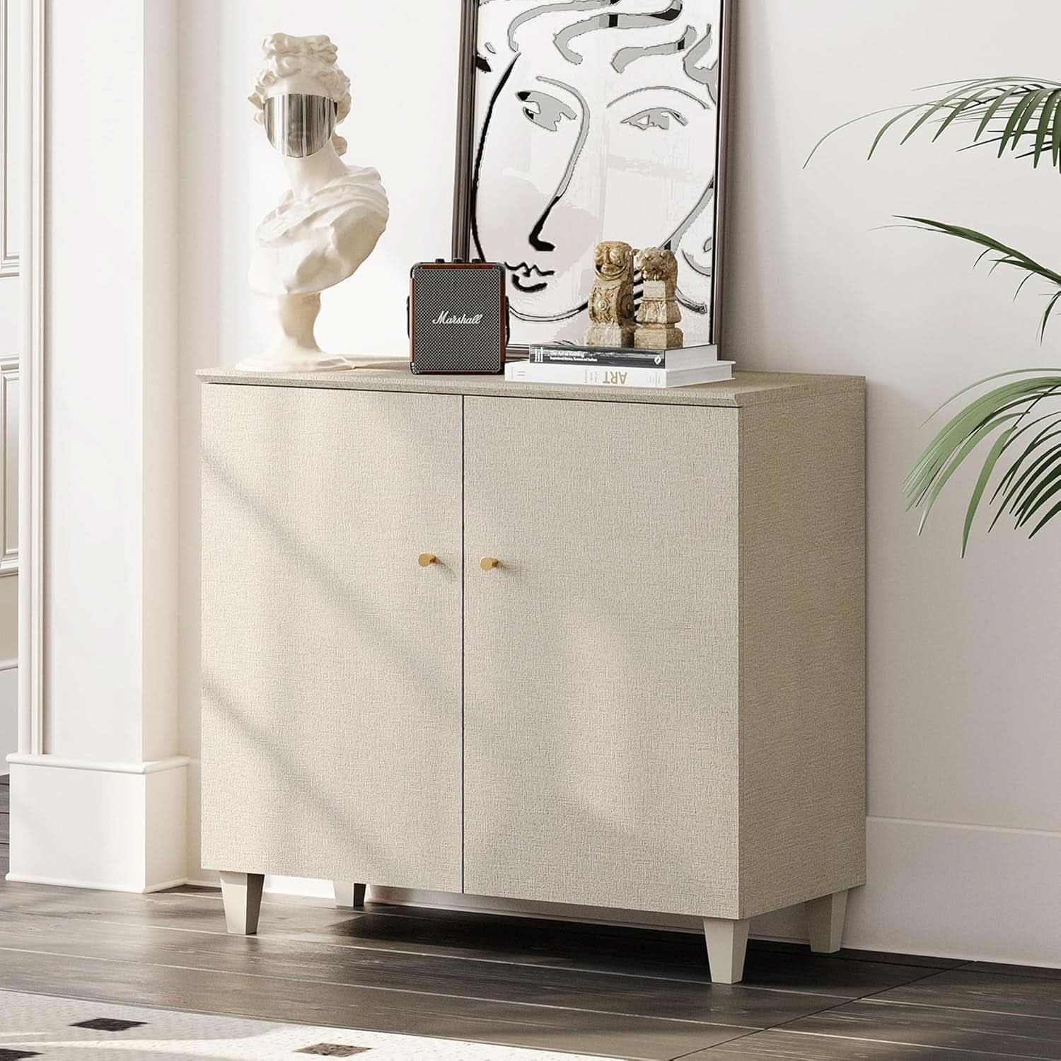 Beige Buffet Sideboard With Internal Storage Compartments