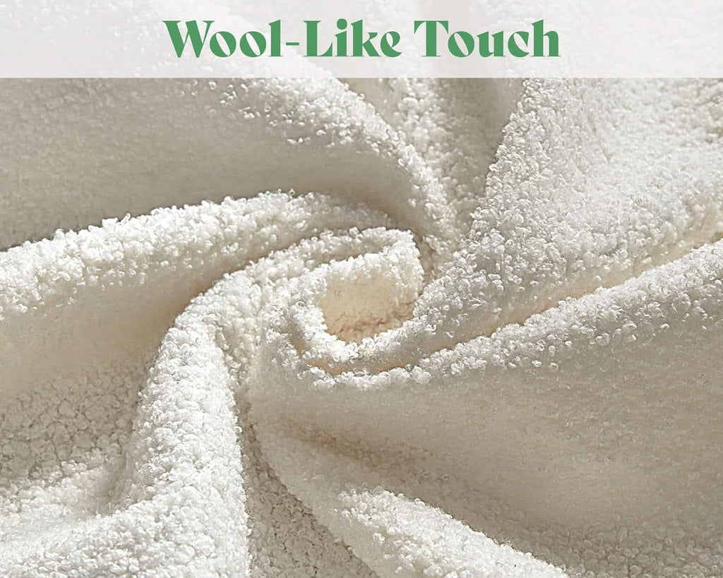 Oversized Off white Bouclé Fabric Ottoman With Metal Legs