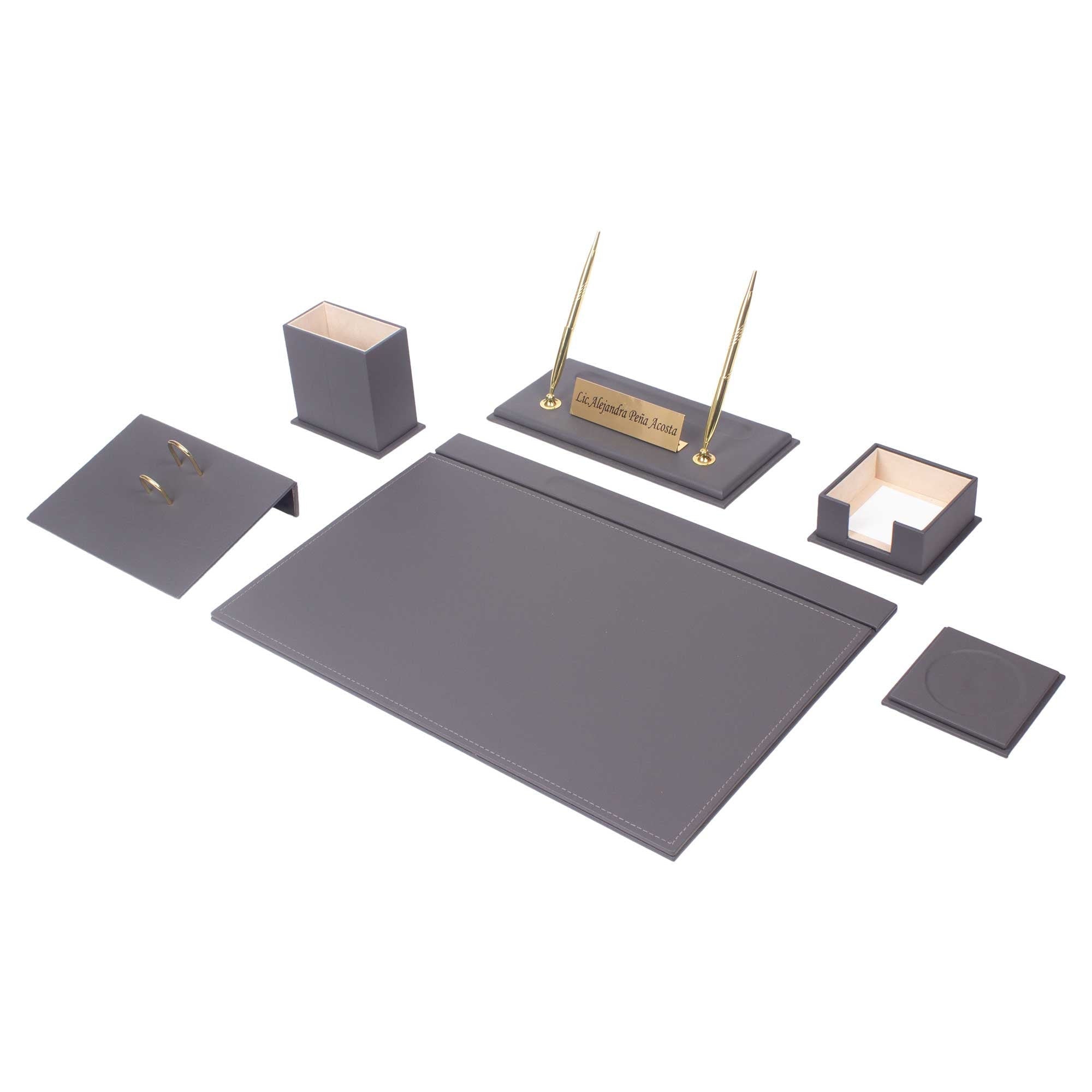 MOOG Leather Desk Set-8 Accessories - White - 8 PCS