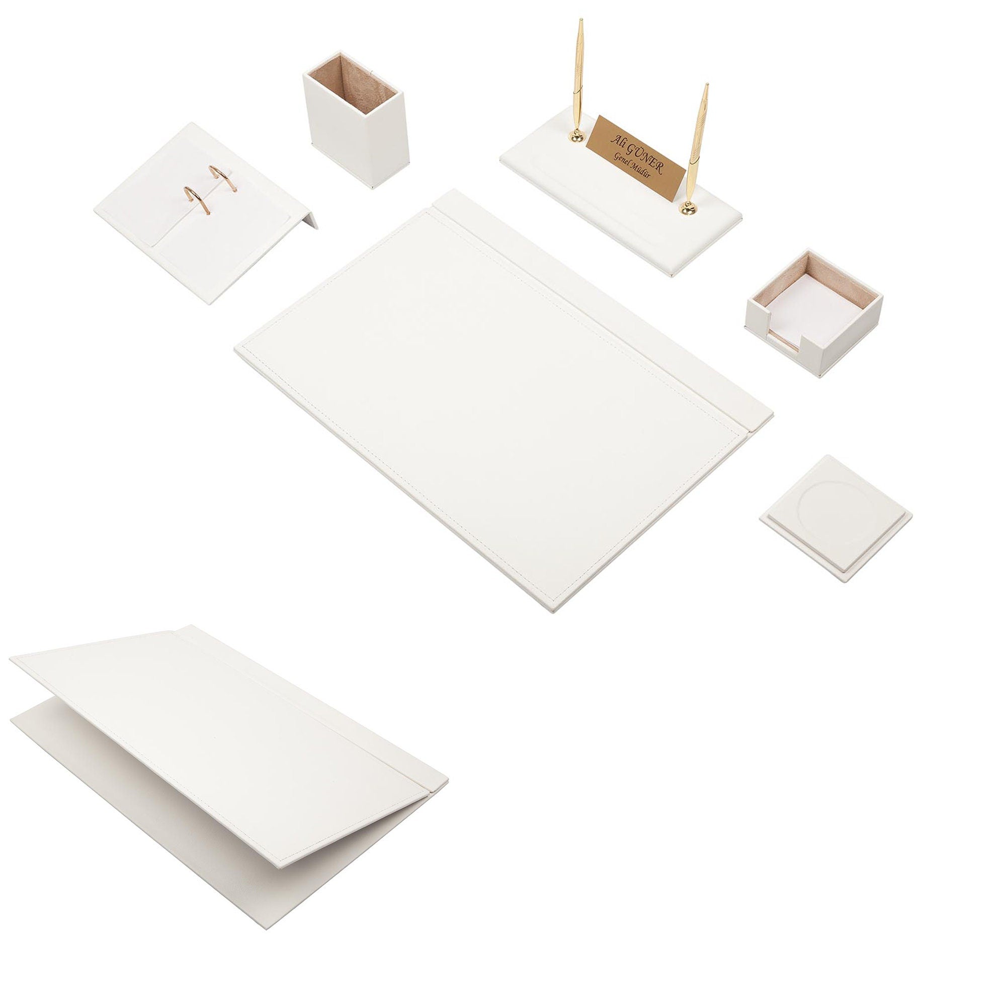 MOOG Leather Desk Set-8 Accessories - White - 8 PCS