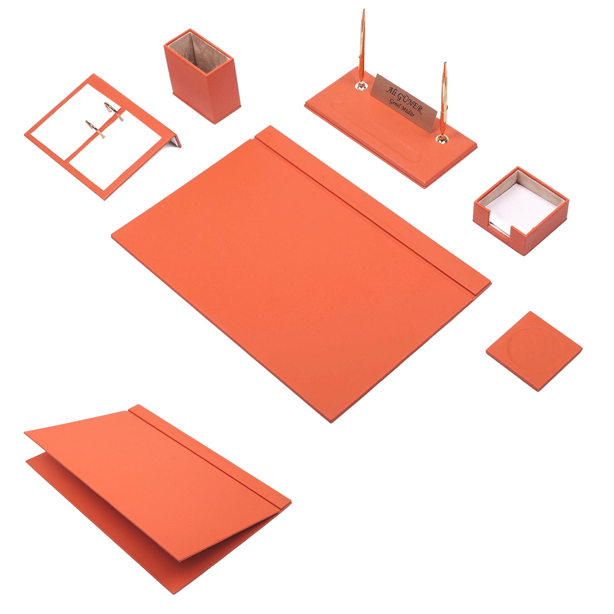 MOOG Leather Desk Set-8 Accessories - White - 8 PCS